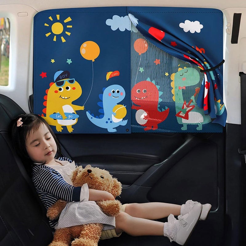 ROUNY Car Window Shade for Baby Magnetic Double Layer Car Sun Shade Full Shade  Half Shade Options for Back Side Windows Cartoon Patterns Car Window Curtain for HeatUV Protectio