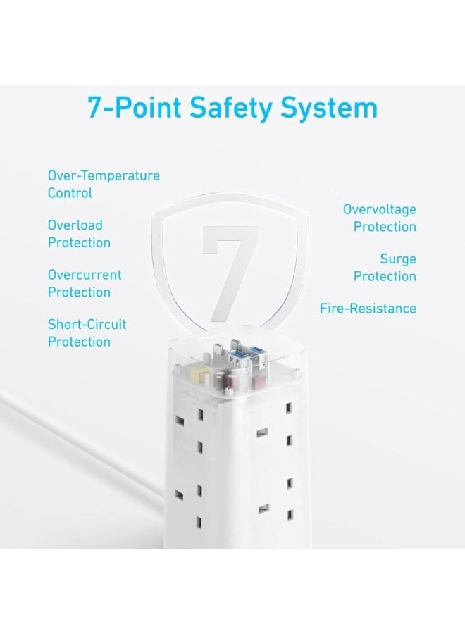 12 in 1 Multi  20W USB C Fast Charging Power Strip - Black - Image 2