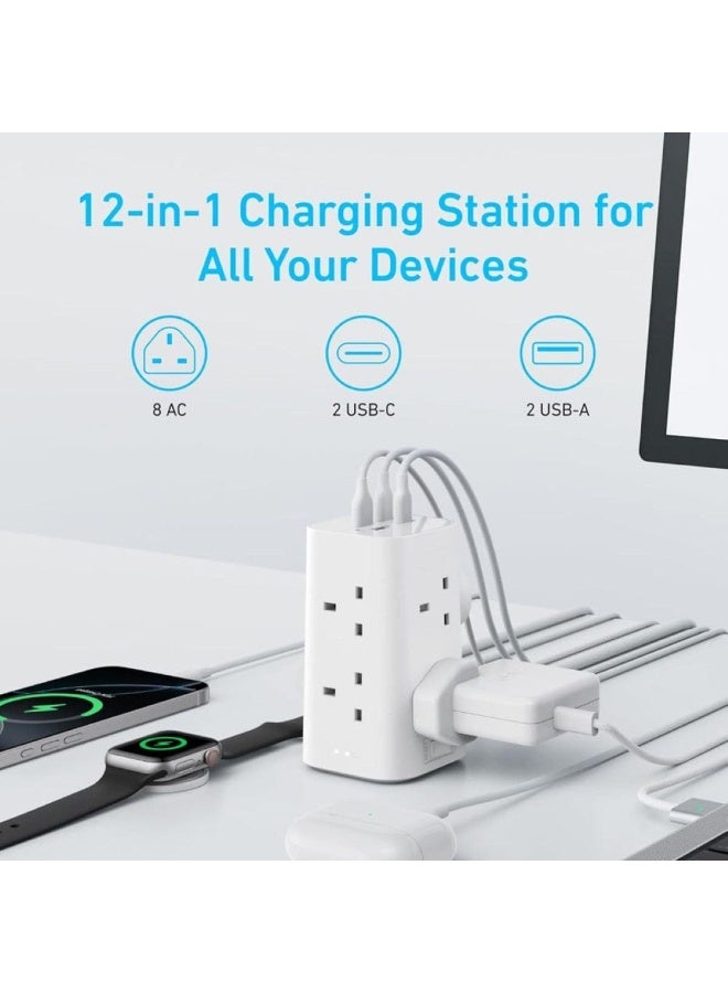 12 in 1 Multi  20W USB C Fast Charging Power Strip - Black - Image 4
