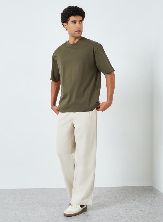 Styli Men Olive Green Graphic Print Oversized T-Shirt - Image 2