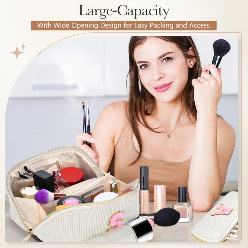 DTBG Valentine's Day Gifts for Women Girls,2Pack Large Personalized Initial Preppy Makeup Bag,Leather Waterproof Cosmetic Bag, Monogram Travel Make up bag Perfect forTeen Girls Mother's Day Birthday Gifts - Image 2