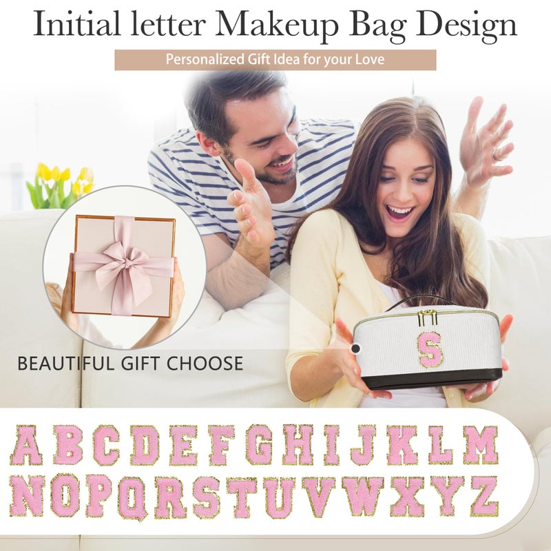 DTBG Valentine's Day Gifts for Women Girls,2Pack Large Personalized Initial Preppy Makeup Bag,Leather Waterproof Cosmetic Bag, Monogram Travel Make up bag Perfect forTeen Girls Mother's Day Birthday Gifts - Image 3