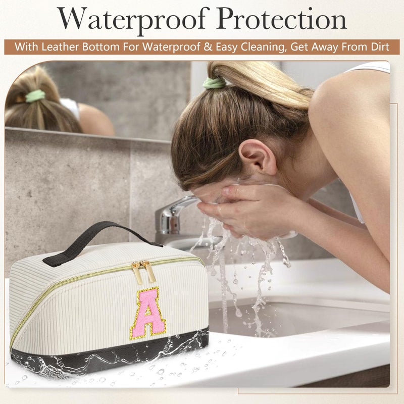 DTBG Valentine's Day Gifts for Women Girls,2Pack Large Personalized Initial Preppy Makeup Bag,Leather Waterproof Cosmetic Bag, Monogram Travel Make up bag Perfect forTeen Girls Mother's Day Birthday Gifts - Image 4