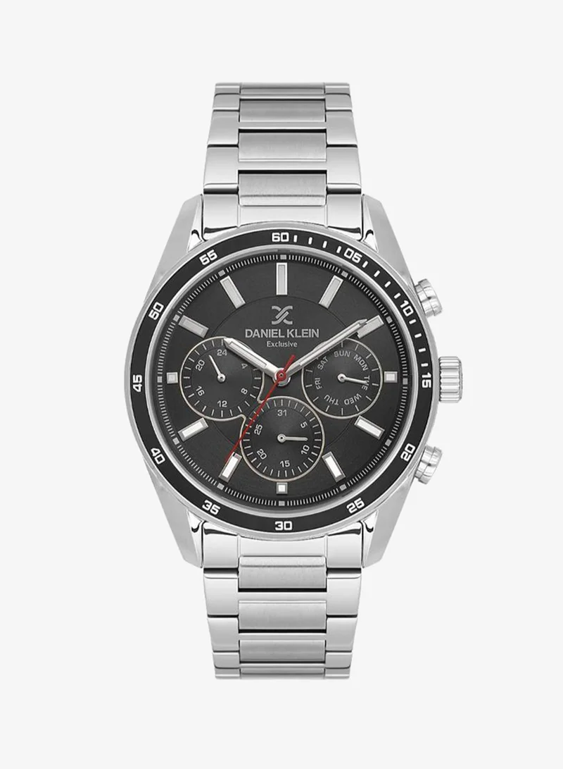 DANIEL KLEIN Men's Stainless Steel Silver Alloy Case Analog Black Round Sunray Dial Japanese Quartz Exclusive 50 Meters Water Resistant