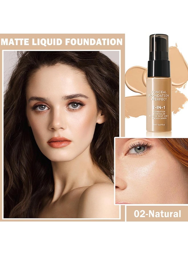 OceAura Conceal Foundation +Perfect， for Mature Skin,Oil Control Matte 2 in 1 Concealer liquid Foundation Makeup Waterproof Base- #02 Natural - Image 2