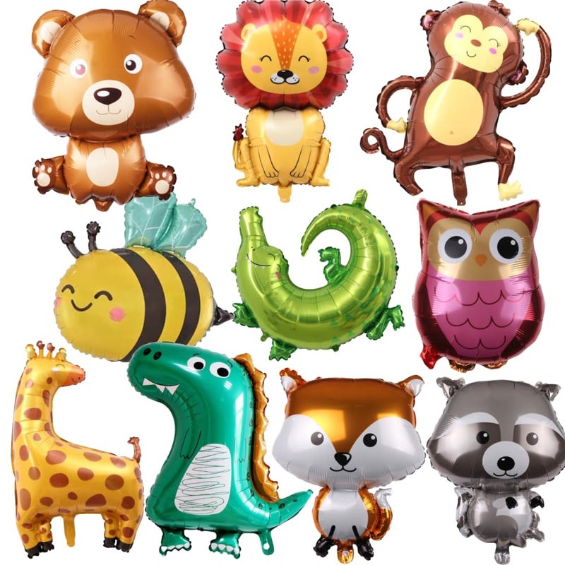 MANGO 10PCS Cartoon Foil Balloons for Birthday Party DecorationsAluminum Film Material Double Sided Foil BalloonsCute Animal Metallic Balloons Birthday Party DecorKids Theme Party Supplies - Image 1