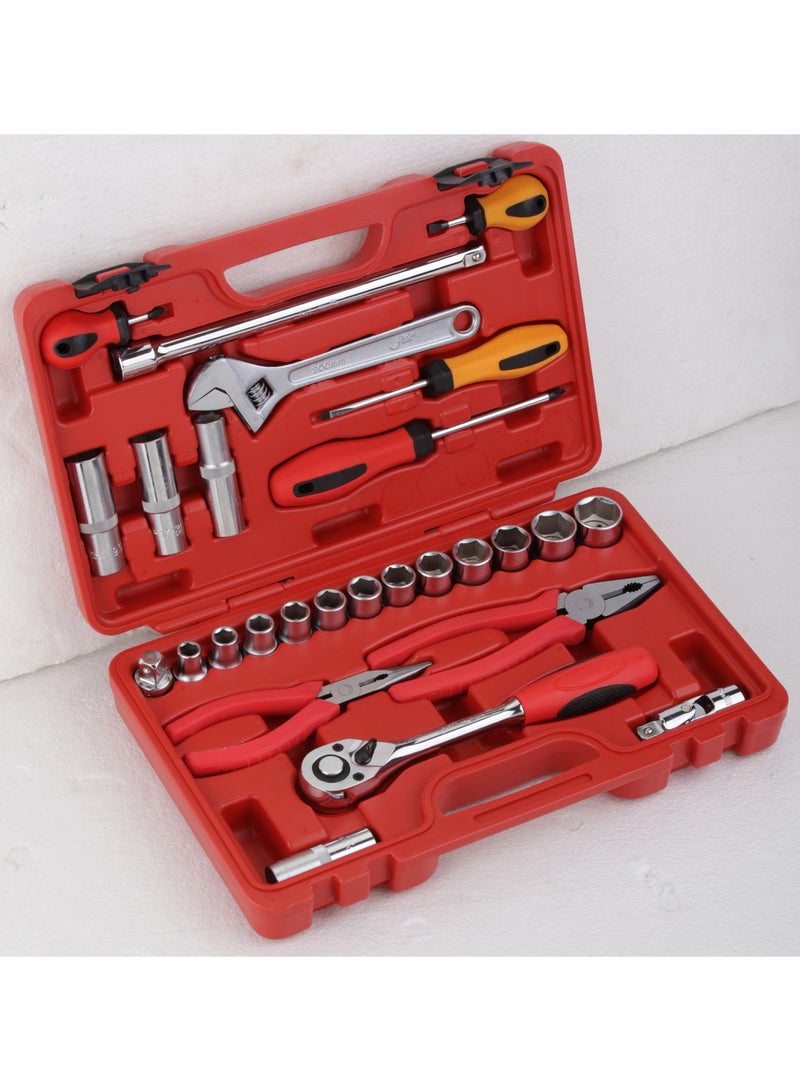 jetechtool Jetech 27-Pieces Mechanic Repair Tool Set with Sockets, Screwdrivers, Ratchet Wrench, Adjustable Wrench & Pliers, Professional Auto & Workshop Kit - JEB-R27 - Image 1