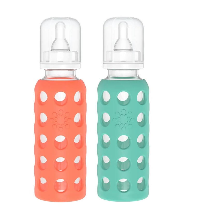Lifefactory Glass Baby Bottles with Silicone Protection 2Pack 9 oz BottlesPapaya Kale