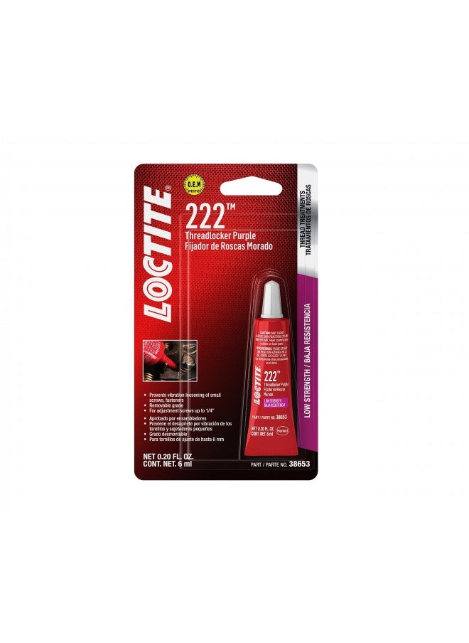 Loctite 222 Threadlocker For Automotive: High-Temperature, Low-Strength, Anaerobic, One-Piece Assembly, Non-Corrosive, Locks And Seals | Purple, 6 Ml Tube (Pn: 38653-555339)