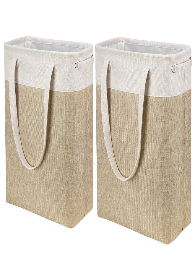 HSDT Laundry Hampers 15.2Lx7.5Wx23H Small&Tall Slim Fabric Laundry Baskets Thin Narrow Beige+Khaki Compact Hamper Capacity 43L for Space-Saving,QY-SC24-2 - Image 1