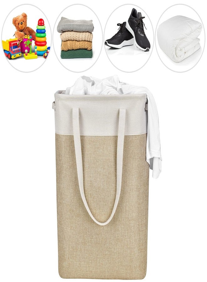HSDT Laundry Hampers 15.2Lx7.5Wx23H Small&Tall Slim Fabric Laundry Baskets Thin Narrow Beige+Khaki Compact Hamper Capacity 43L for Space-Saving,QY-SC24-2 - Image 5