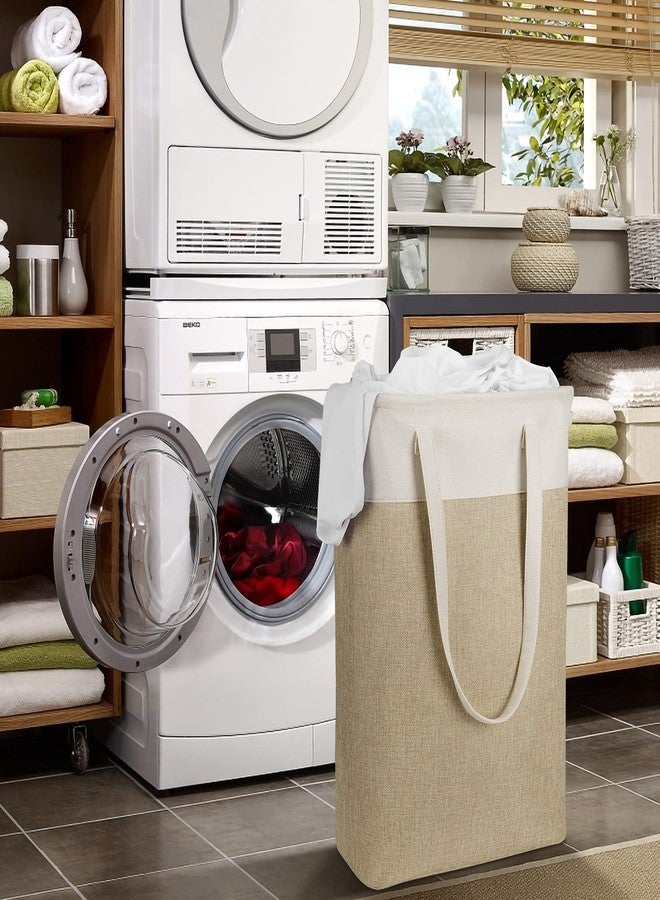 HSDT Laundry Hampers 15.2Lx7.5Wx23H Small&Tall Slim Fabric Laundry Baskets Thin Narrow Beige+Khaki Compact Hamper Capacity 43L for Space-Saving,QY-SC24-2 - Image 3