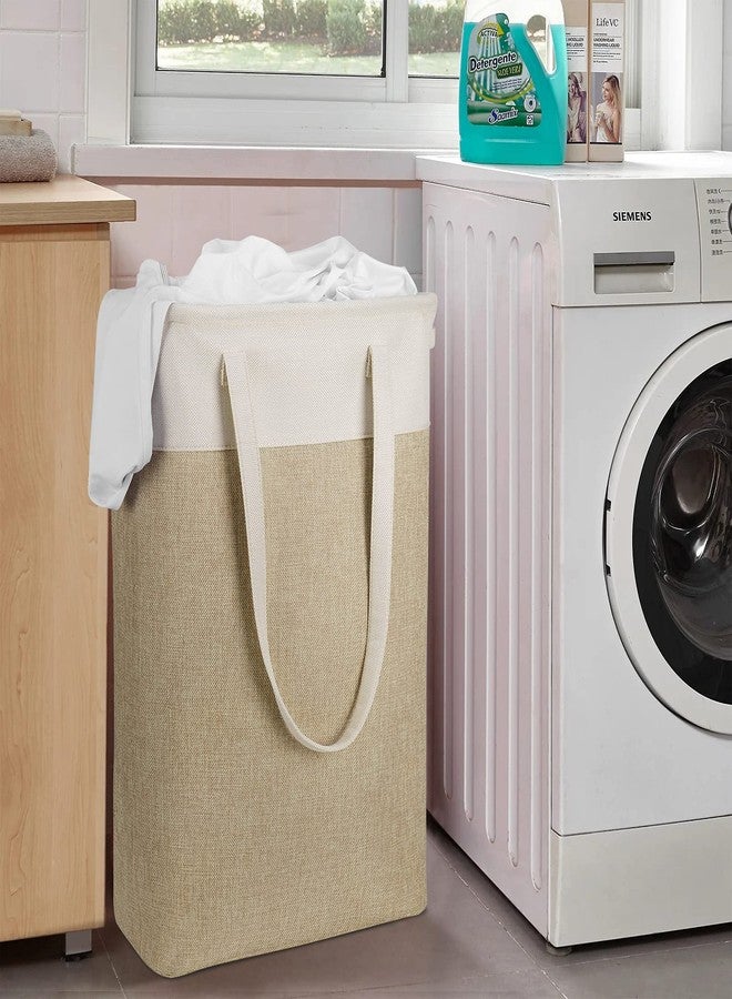 HSDT Laundry Hampers 15.2Lx7.5Wx23H Small&Tall Slim Fabric Laundry Baskets Thin Narrow Beige+Khaki Compact Hamper Capacity 43L for Space-Saving,QY-SC24-2 - Image 4