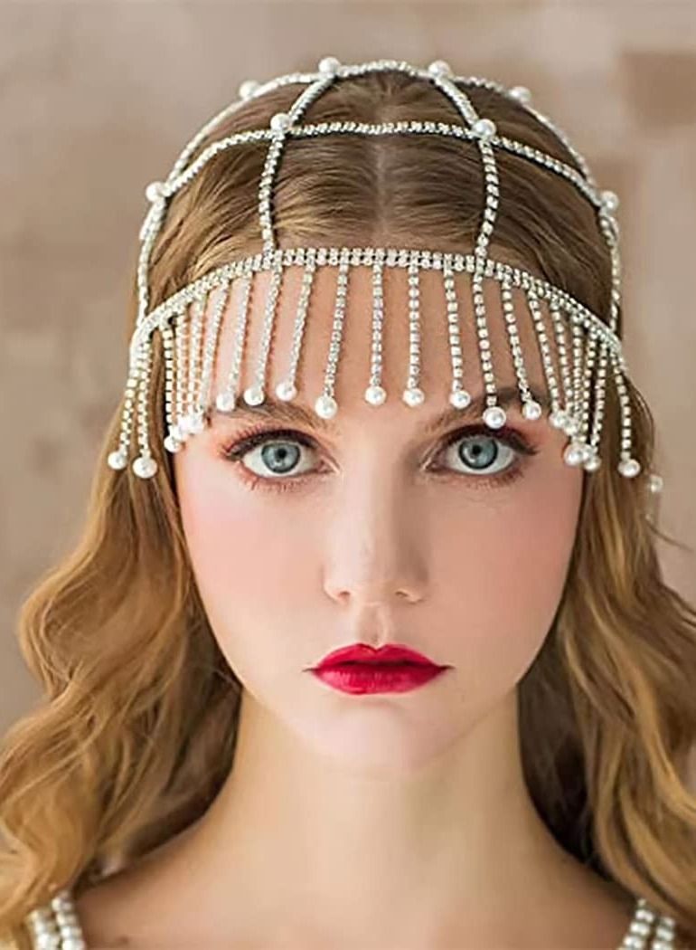 SYOSI Head Chain Rhinestone Headpieces Cap Vintage Crystal Head Chain - Image 1