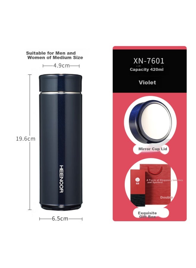 Heenoor Insulated Stainless Steel Water Bottle Large Capacity Car-mounted Filter Tea Cup Xn-7601 Violet 420ml - Image 1