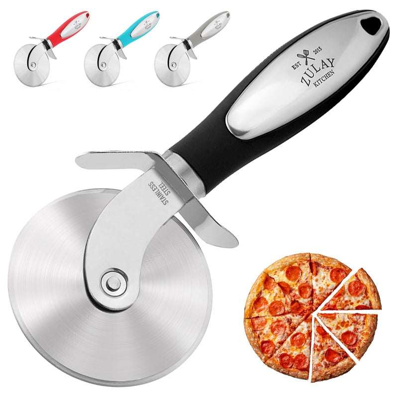Zulay Kitchen Premium Pizza Cutter  Durable Stainless Steel Pizza Cutter Wheel  EasytoClean EasytoUse Pizza Slicer  Super Sharp with NonSlip Handle  Dishwasher Safe Pizza Wheel Black