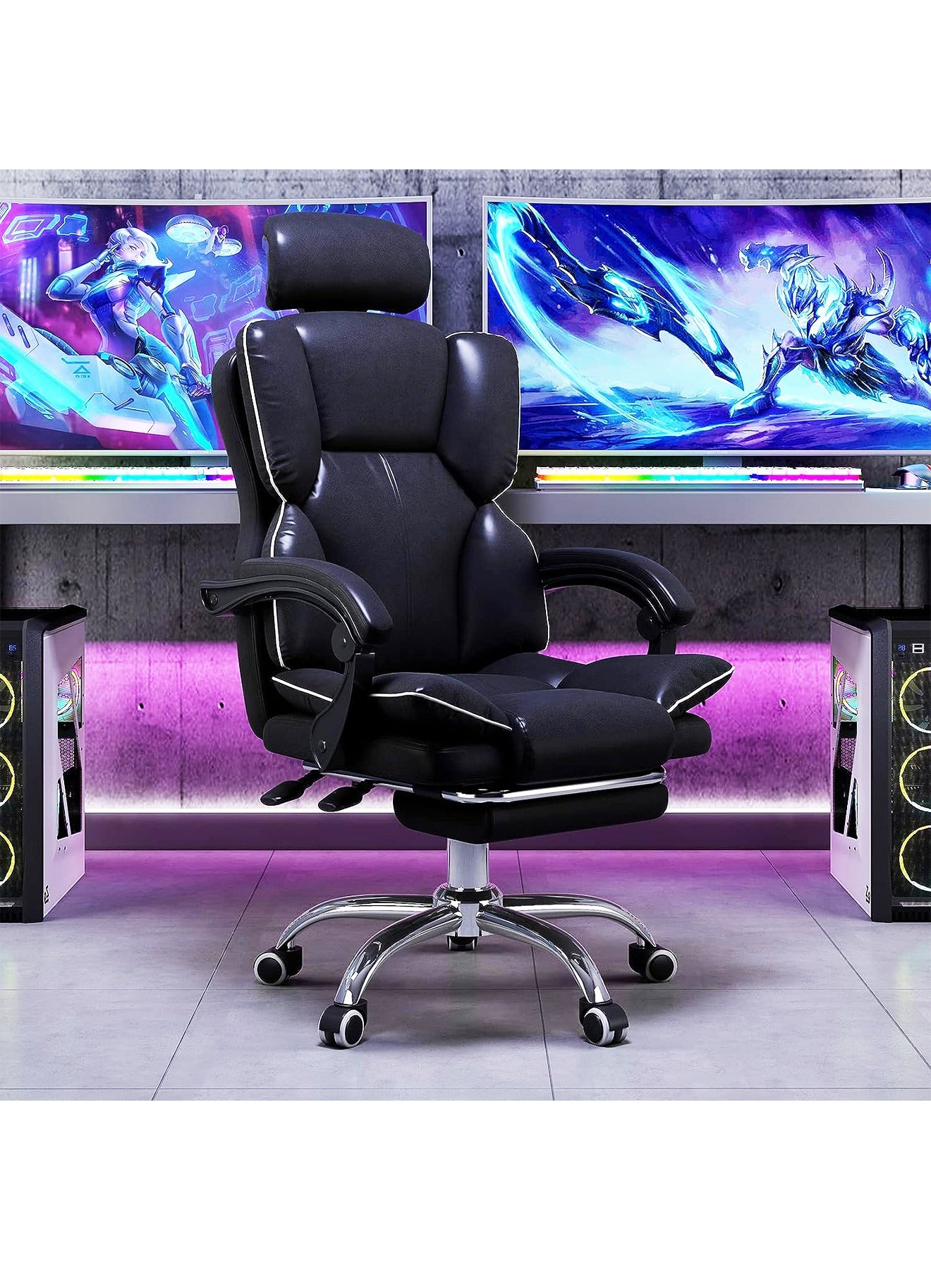 Ergonomic Desk Computer Chair High Back Gaming Office Chair with Lumbar Support Adjustable Swivel Retractable Footrest and Arm-Rest
