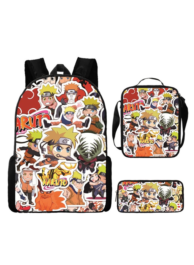 Naruto Cartoon Anime Student Backpack Three-Piece Set 29*42*16cm