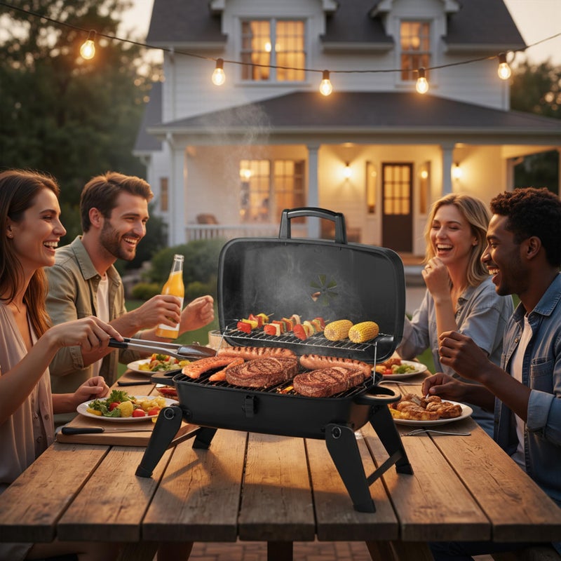 MASTER COOK Portable Charcoal Grill, Foldable Lightweight BBQ Grill with Adjustable Air Vent and 330 sq.in. Cooking Area Outdoor RV, Hiking, Camping, Patio, Tailgating - Image 2