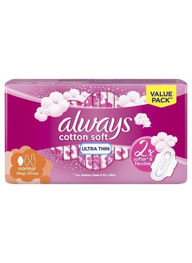 Always Cotton Soft Ultra Thin Normal Sanitary Pads With Wings, 20'S 