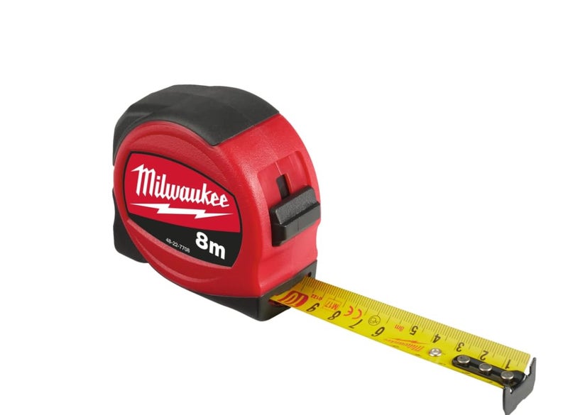 Milwaukee Slim Measuring Tape 8 Meter Length Red - Image 1