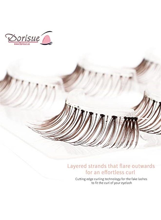 Dorisue - Natural false Lashes Brown Eyelashes 3D Light Color Look Real False Eyelashes Short Handmade lashes wispies Natural False Eyelashes Eye Makeup Fake Eyelashes 4 Pairs eyelashes pack - Image 1