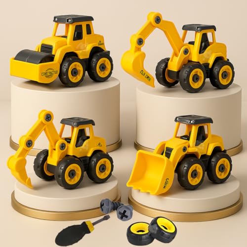 Storio Mechanical DIY Construction Engineering Car Toy Set of 4 | Kids STEM Sand Toys for Toddlers Age 3-5, Building Sandbox Toys Truck, Birthday Gifts for Boys 2 3 4 5 6 Year Old - Set of 4 - Image 1