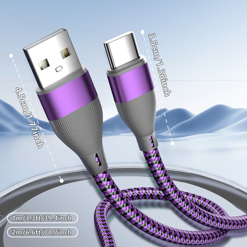 3pcs 60W Nylon Braided Fast Charging USB C Cable High Speed Data Sync Durable Round Shape Male To Male 39.3inch 79.2inch USB To Type C For Xiaomi Huawei Samsung Oneplus VIVO Macbook Ipad And Other C Connected Devices Green Blue Gray - Image 3