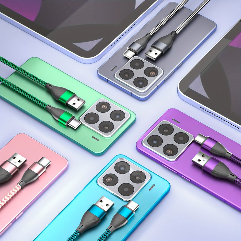 3pcs 60W Nylon Braided Fast Charging USB C Cable High Speed Data Sync Durable Round Shape Male To Male 39.3inch 79.2inch USB To Type C For Xiaomi Huawei Samsung Oneplus VIVO Macbook Ipad And Other C Connected Devices Green Blue Gray - Image 1