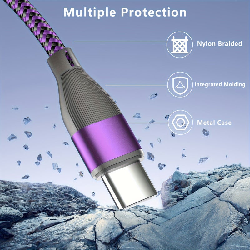 3pcs 60W Nylon Braided Fast Charging USB C Cable High Speed Data Sync Durable Round Shape Male To Male 39.3inch 79.2inch USB To Type C For Xiaomi Huawei Samsung Oneplus VIVO Macbook Ipad And Other C Connected Devices Green Blue Gray - Image 5