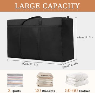 4 Pack 125L Moving Boxes Large Strong with Zips, Waterproof 600D Oxford Fabric Big Bag Moving Bags for Clothes, Duvet, Laundry, Black No-Smell - view 2