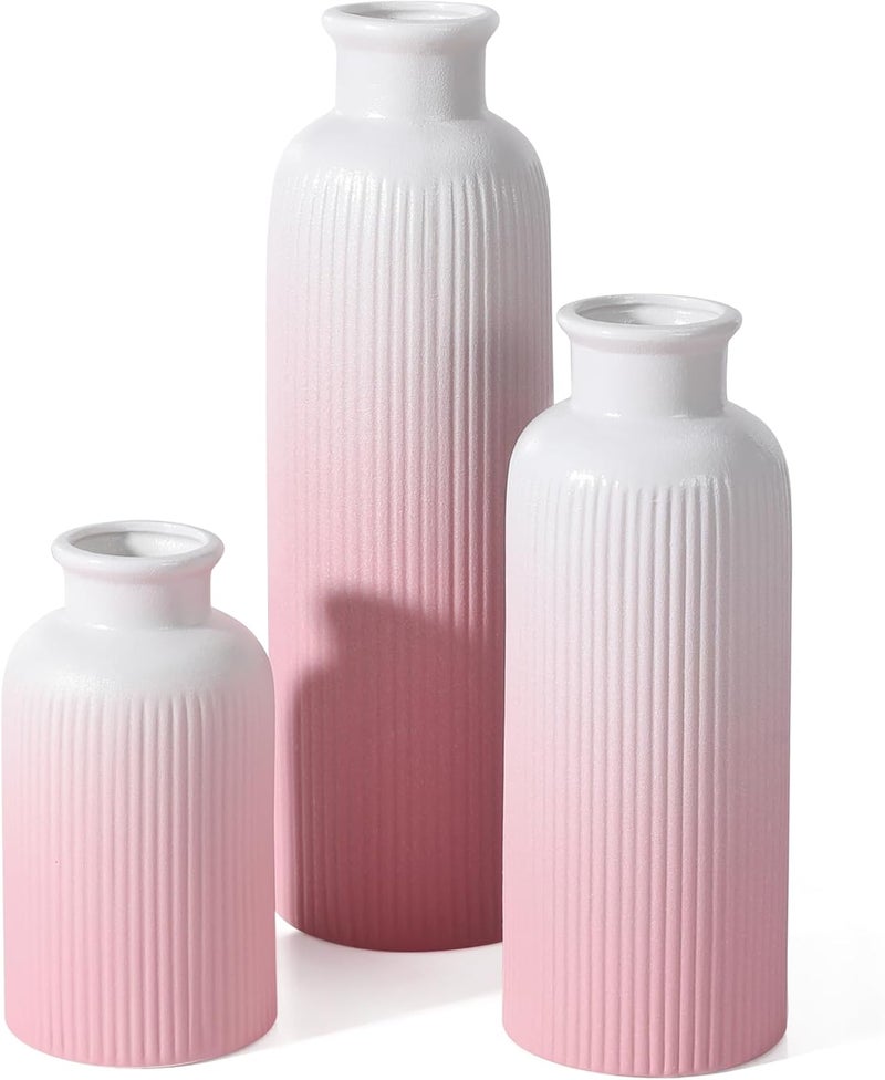 GUKJOB Small Gradient Pink Ceramic Vase Set of 3, Boho Modern Flower Vase Room Decor, Farmhouse Decor, Vases for Your Kitchen, Bathroom, Bedroom, Living Room, Office&Shelf Centerpiece Table Decorations - Image 1