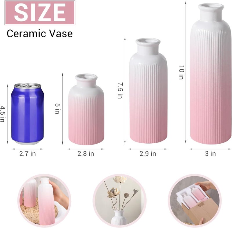 GUKJOB Small Gradient Pink Ceramic Vase Set of 3, Boho Modern Flower Vase Room Decor, Farmhouse Decor, Vases for Your Kitchen, Bathroom, Bedroom, Living Room, Office&Shelf Centerpiece Table Decorations - Image 3