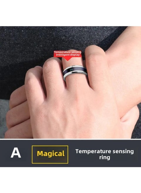 Creative Temperature Ring Temperature Changing Korean Style Personalized Single Trendy Men Index Finger Tail Ring Titanium Steel Ring For Men-Colour:Smart Temperature Sensing Ring [silver] No. 9 Finger Circumference 59.5mm