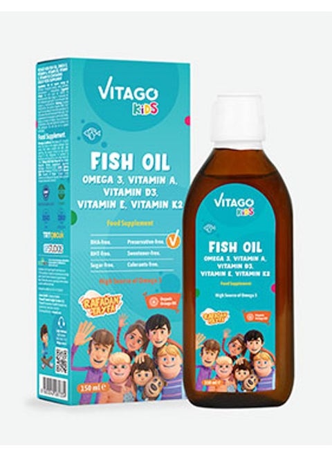 Vitago Kids Organic Orange 150 ml Syrup Containing Fish Oil, Omega 3, Vitamin A, D3, E, K2