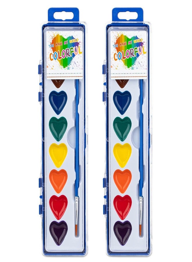 ARTLYMERS 2 Pack 8 Washable Heart Shaped Watercolor Paint Set Kids, Valentines Water Colors Paint Sets with Paintbrush, Art Supplies for Preschool Classroom Party Favor Gifts Prizes Exchange - Image 1