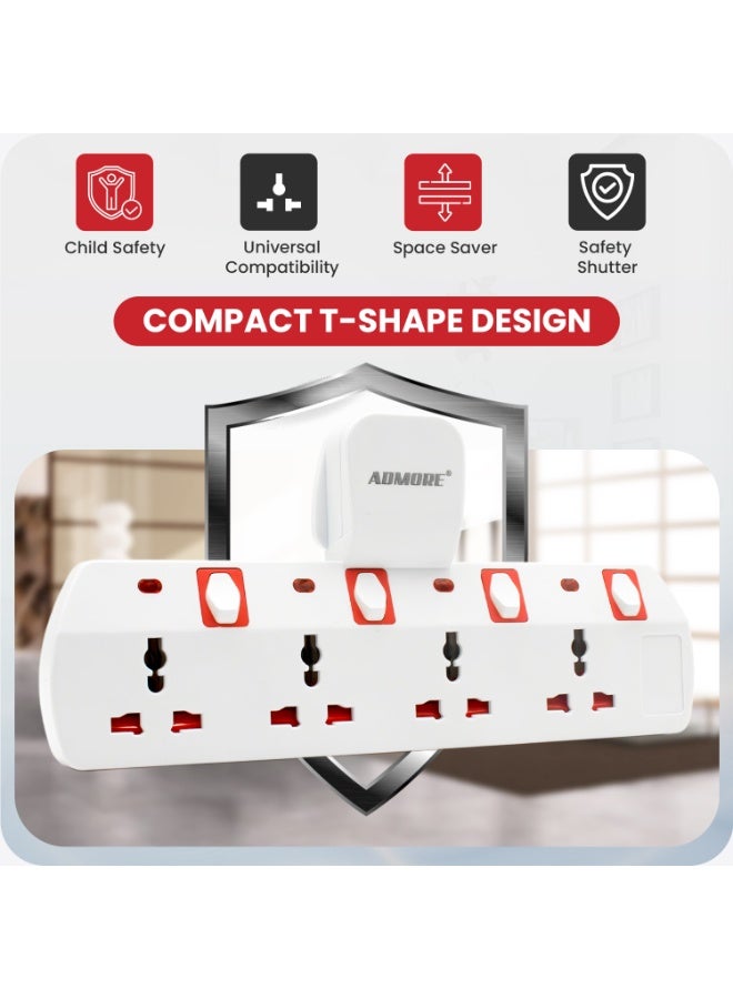 أدمور مشترك كهربائي 4 منافذ - محول طاقة عالمي وموزع مقابس - موسع مقبس حائط كهربائي مدمج للمكتب المنزلي والسفر والمطبخ - Image 4