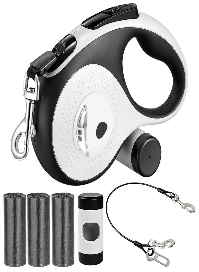 VTOPVMAX 26Ft Retractable Dog Leash - for Dog Up to 110lbs, Tangle Free Walking Leash with Chew Proof Cable | LED Light | Dispenser | Poop Bags, Quick Lock Braking & Non-Slip Handle (White) - Image 1