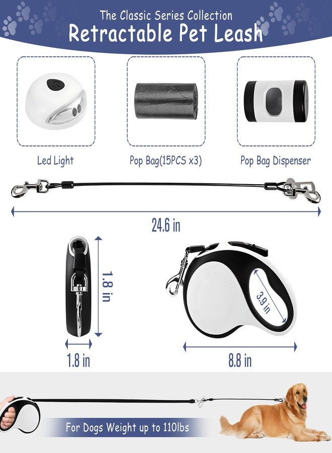 VTOPVMAX 26Ft Retractable Dog Leash - for Dog Up to 110lbs, Tangle Free Walking Leash with Chew Proof Cable | LED Light | Dispenser | Poop Bags, Quick Lock Braking & Non-Slip Handle (White) - Image 2