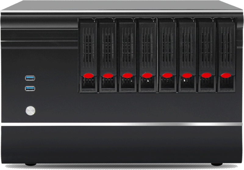 KCMconmey 8 + 1 Bay DIY NAS Case, 8 x 2.5/3.5″ Tray + 1 x 2.5″ Internal Bay. MB MATX/ITX. Flex PSU. Front USB 3.0 8cm Chassis Fan Hot Swap Backplane. Network Attached Storage Private Cloud Enclosure - Image 1