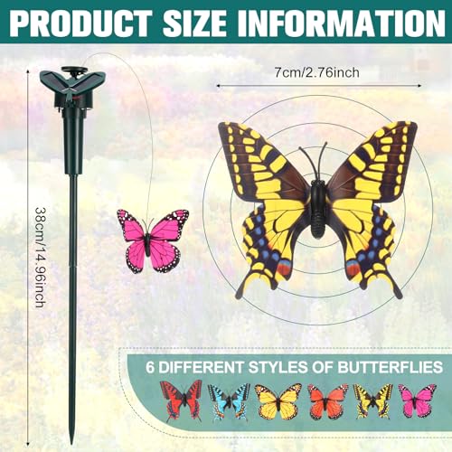 Rossesay 6 Pcs Solar Flying Moving Fluttering Waterproof Garden Stakes Decorations for Home Yard Pathway Garden Landscape Christmas Outdoor Indoor Centerpieces Gift Decorations Butterfly - Image 3