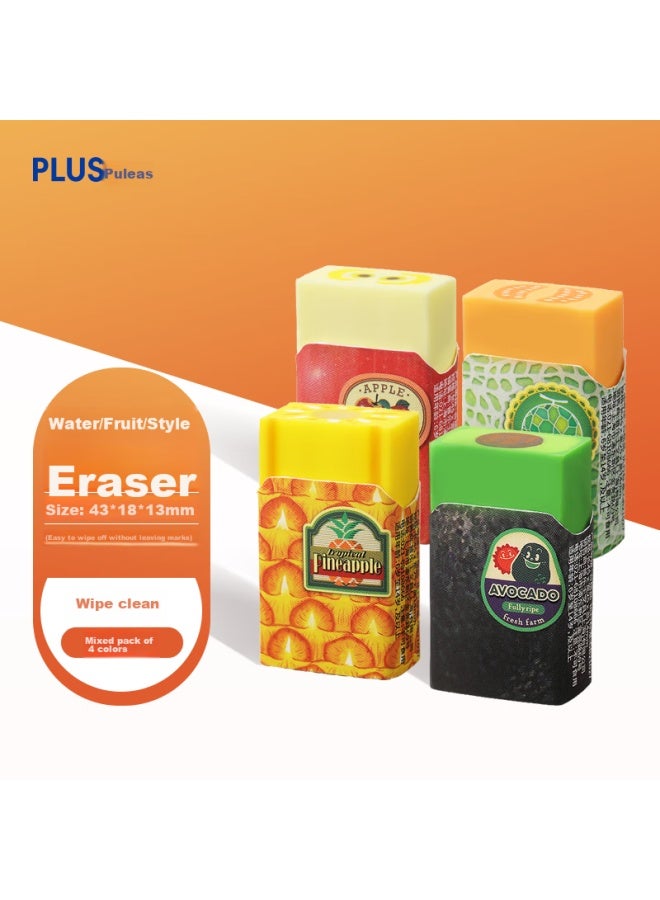 بلاس Plus Fruit Series ممحاة للامتحانات النظيفة والطلاب، ممحاة لطيفة للفن، المجموعة الثالثة، Erx-0311ns مجموعة ممحاة 4 ألوان - Image 1