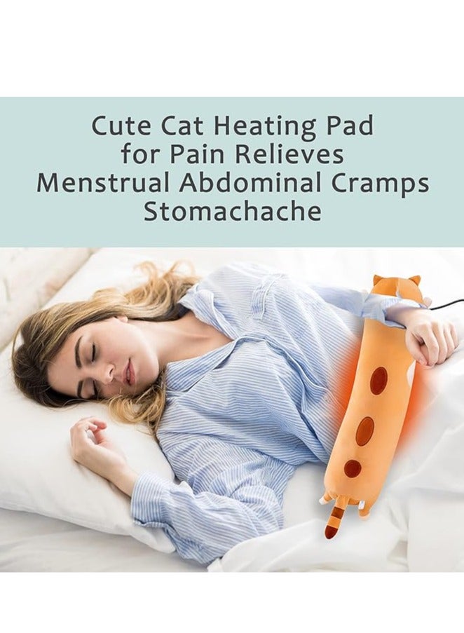 19.7 inch portable menstrual cramps and neck shoulder pain relief heating pad plush cat with soft warm belly usb powered gift for daughter girlfriend wife - Image 2