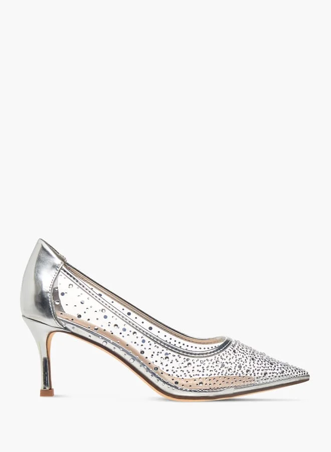 Flora Bella By Shoexpress Womens Crystal Embellished Pointed Toe Pumps With Stiletto Heels