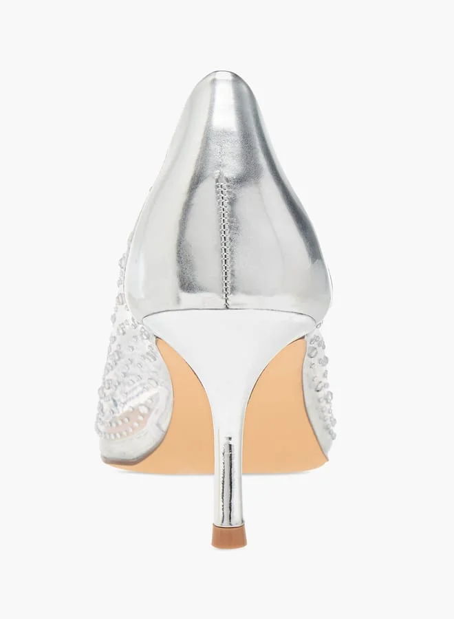 Flora Bella By Shoexpress Womens Crystal Embellished Pointed Toe Pumps With Stiletto Heels