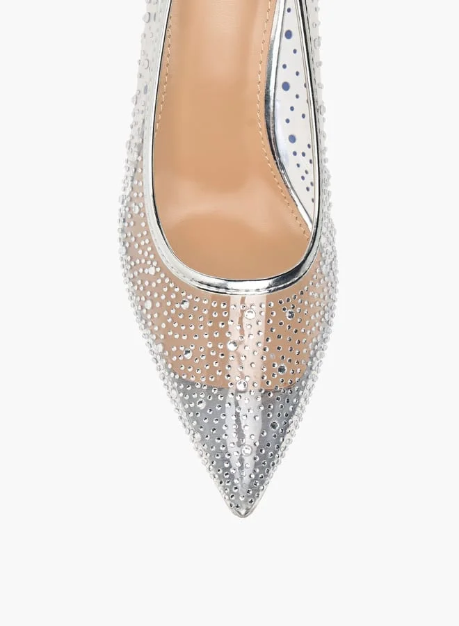 Flora Bella By Shoexpress Womens Crystal Embellished Pointed Toe Pumps With Stiletto Heels