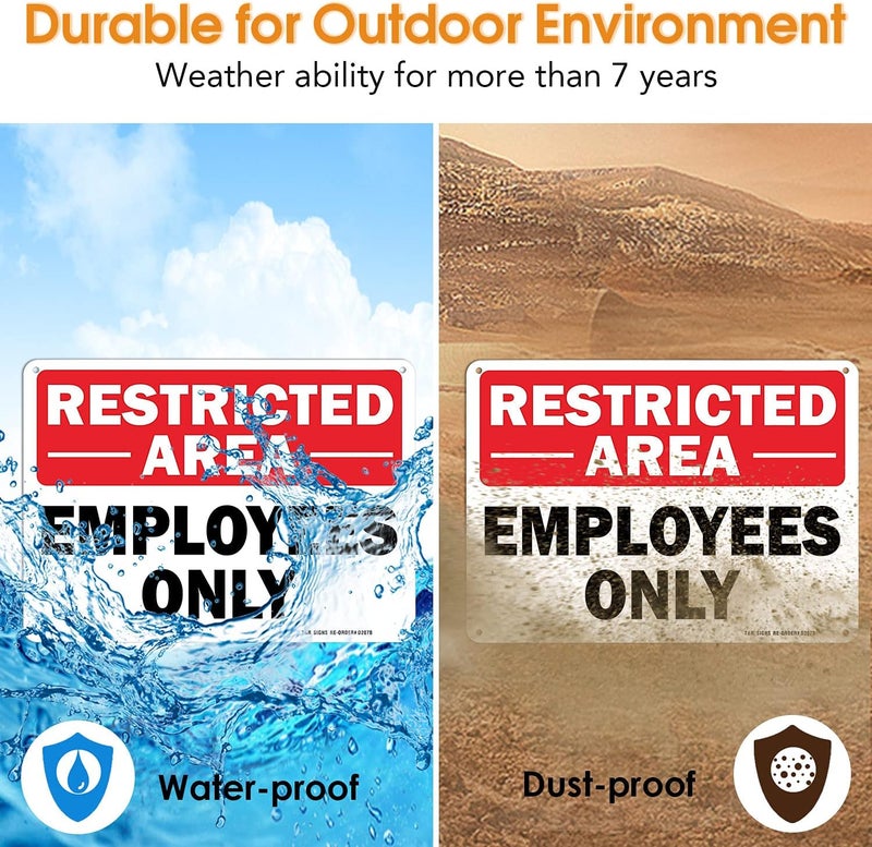 TR Restricted Area Sign Employees Only Sign - 2 Pack - 10 x 7 Inches Rust Free .040 Aluminum - UV Protected, Waterproof, Weatherproof and Fade Resistant - 4 Pre-drilled Holes - Image 4