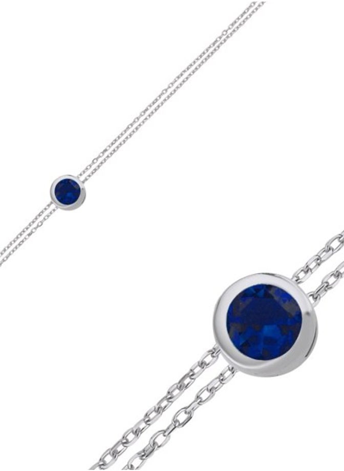 EMNON - 925 Sterling Silver Jewelry Rhodium Plated Solitaire Sapphire CZ-Navy Blue Bracelet 100% Precious Metal Gift for Women- Emnon9BR - Image 1