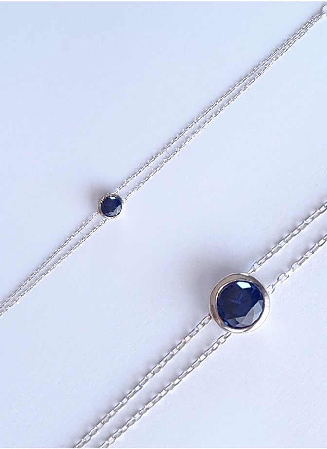 EMNON - 925 Sterling Silver Jewelry Rhodium Plated Solitaire Sapphire CZ-Navy Blue Bracelet 100% Precious Metal Gift for Women- Emnon9BR - Image 1