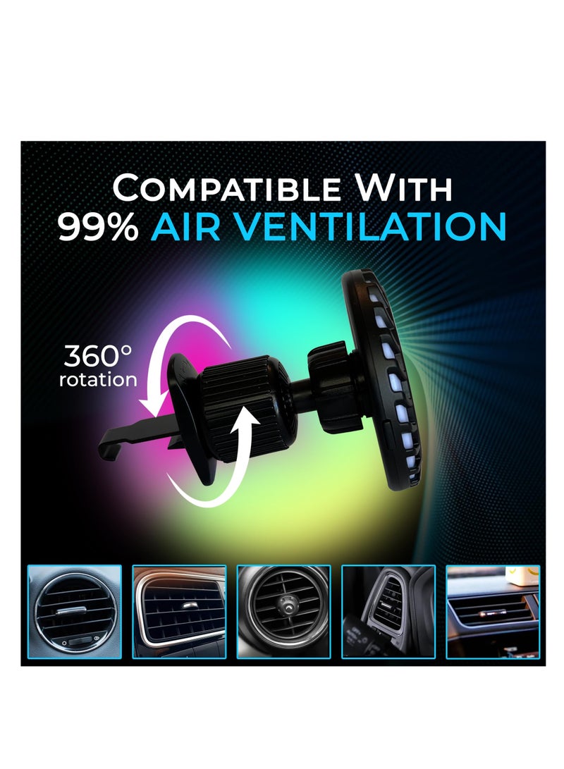 Loquat MagSafe Magnetic Phone Mount with Wireless Charger, Music Reactive LED Lights, Universal Air Vent Clip Car Holder for iPhone 14/13/12, 360° Rotation Car Charger. - Image 4